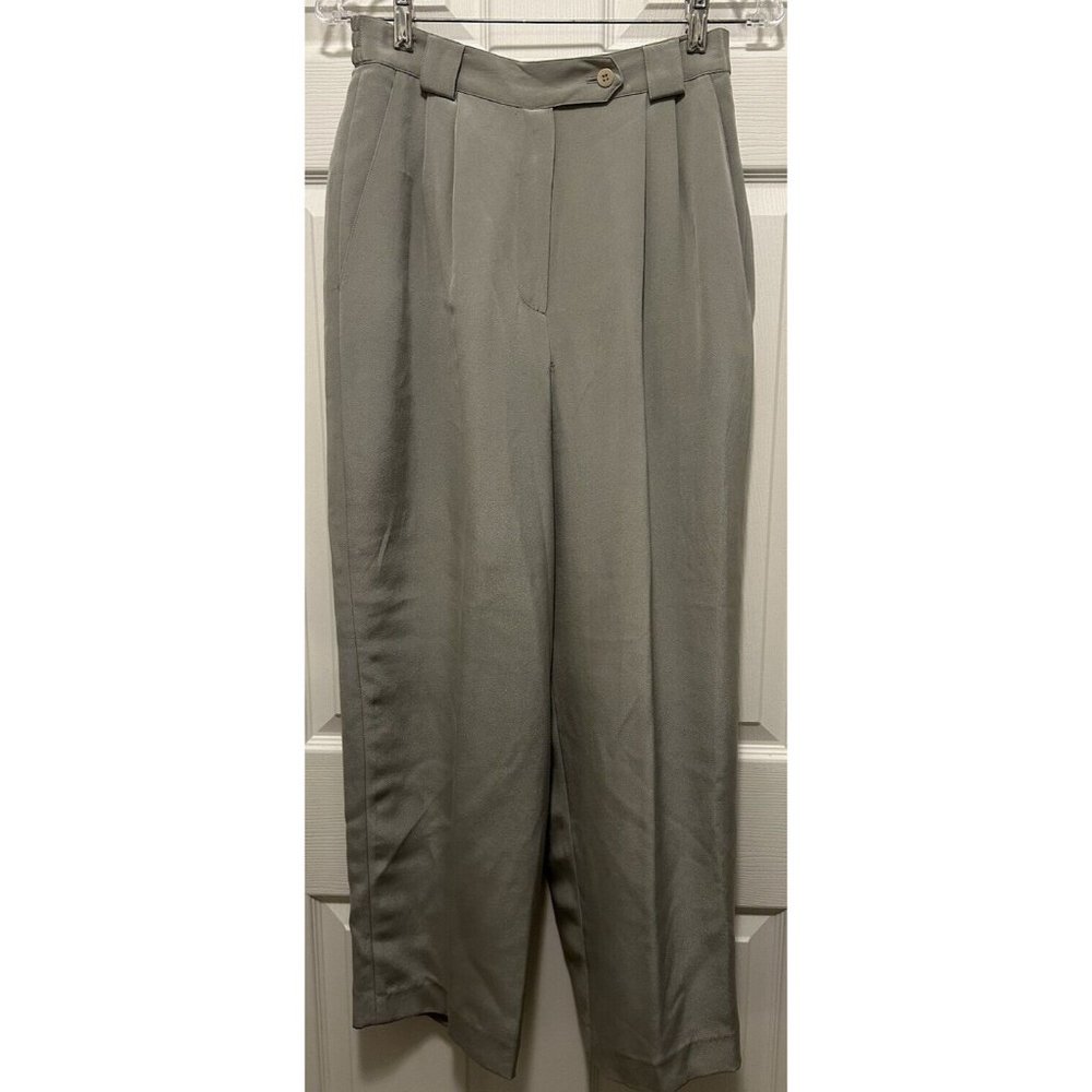 Patrick Collection 100% Silk High-Rise Pleated Lined Trousers Gray Size M